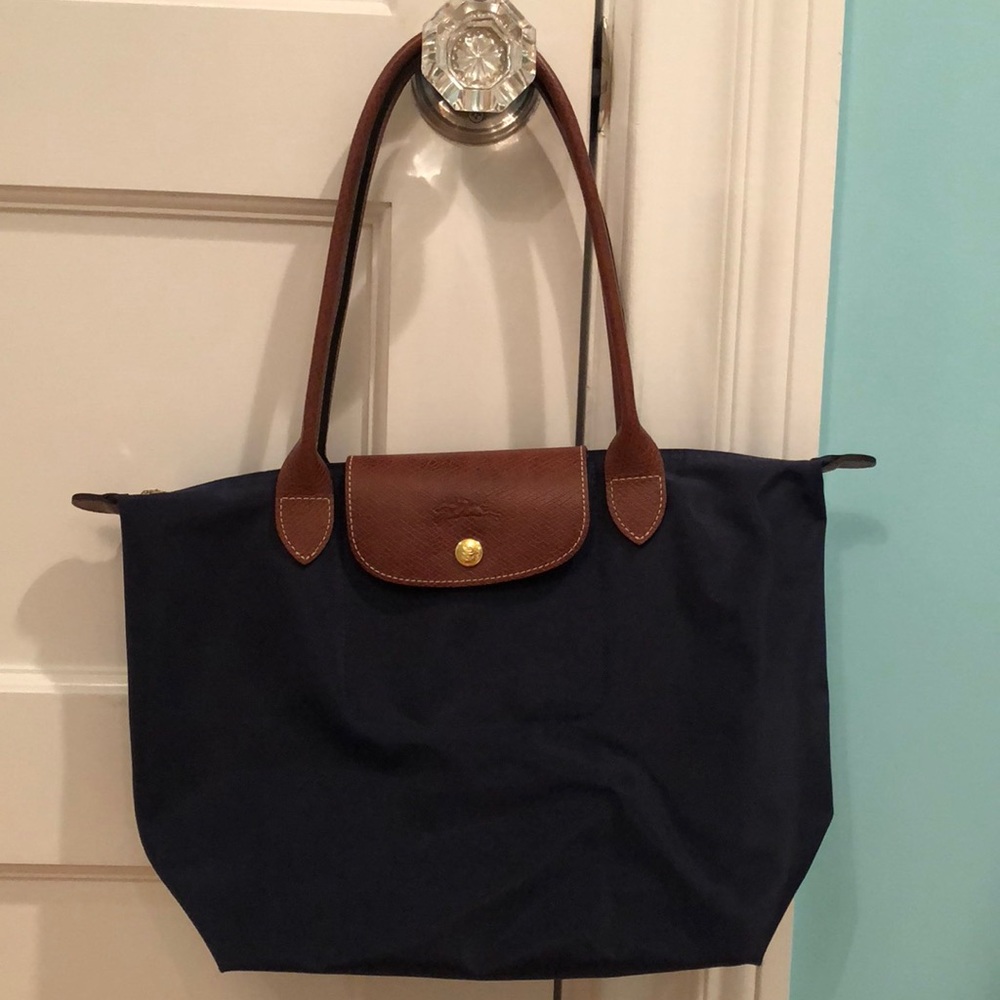 Long champ navy blue classic medium sized tote bag